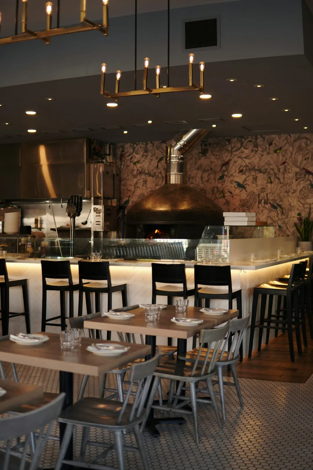 Restaurant dining room and open service area